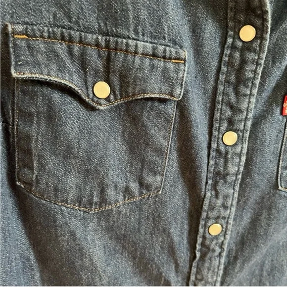 Levi's Larissa western shirt blue denim short sleeves dark wash snaps - Picture 3 of 8